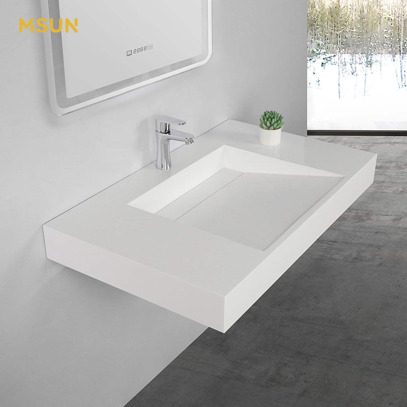 Wall-hung bathroom sink resin solid surface artificial stone wash basin