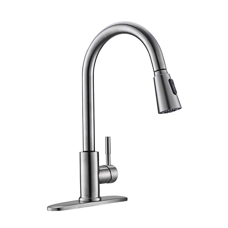 Hot Sale Stainless Steel Pull Out Kitchen Faucet With Laser Logo Brushed Surface Solid ABS Spray cover plate