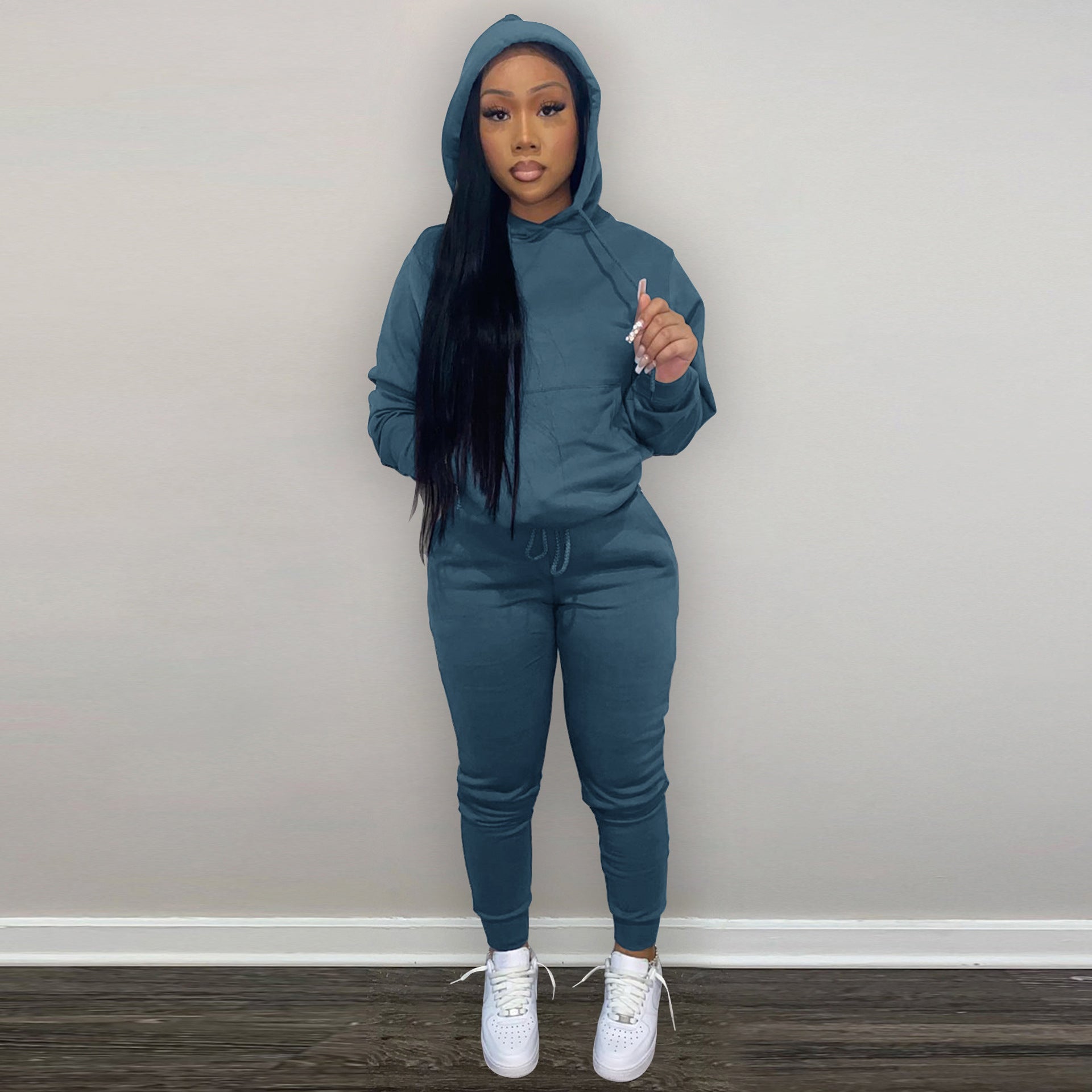new arrival 2021 autumn winter casual sports solid color hoodie two piece outfits set women clothing two piece pants set
