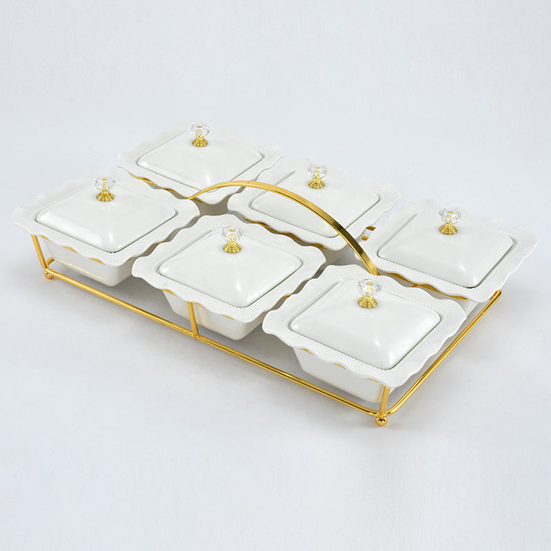 Hotel restaurant luxury marble ceramics serving dish food snack serving tray  with lid