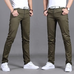 Khaki Twill Men Trousers Stretch Wash Straight-leg Trousers European Men Formal Trousers