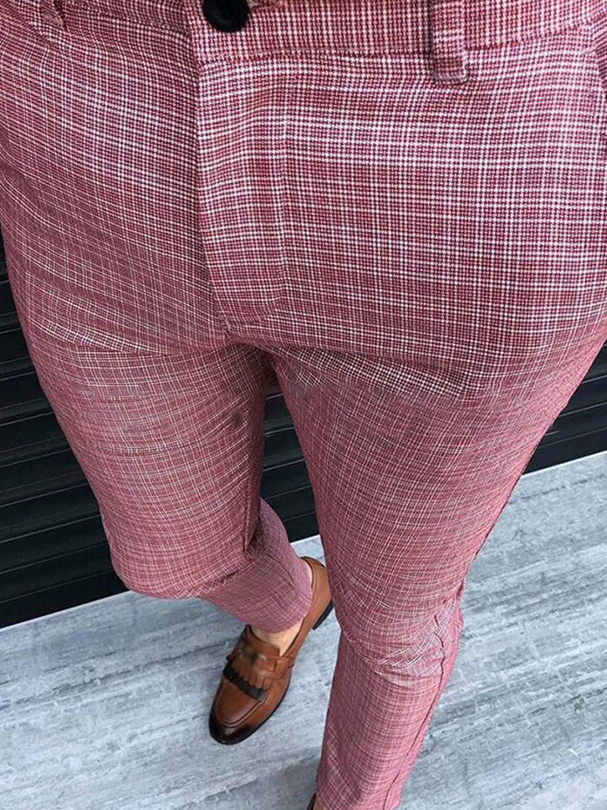 Custom Fashion Slim Fit Men Plaid Dress Pants  Casual Office Skinny Khaki Men Trousers