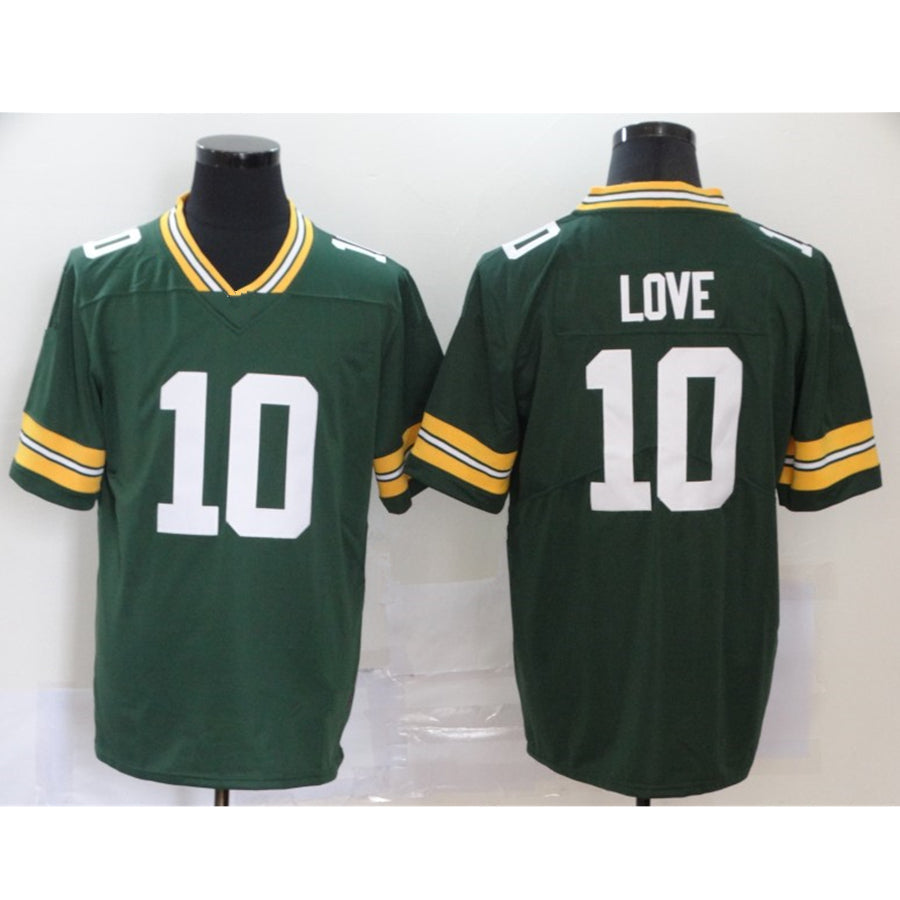 2023 Green Bay Jerseys JD Love #10 Stitched USA American Football Shirts Sport Top VP Limited Jerseys Dropshipping - Green White