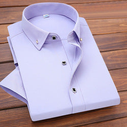 High Quality Non-ironing Men Dress Shirt Short Sleeve New Solid Male Clothing Fit Business Shirts White Blue Navy Black Red