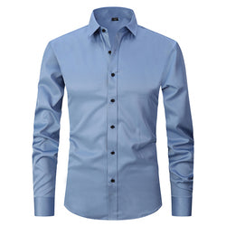 Official Solid Beautiful White Spandex Longsleeve Elastic Slim Formal Social Office Uniform Wear Business Dress Shirts For Mens