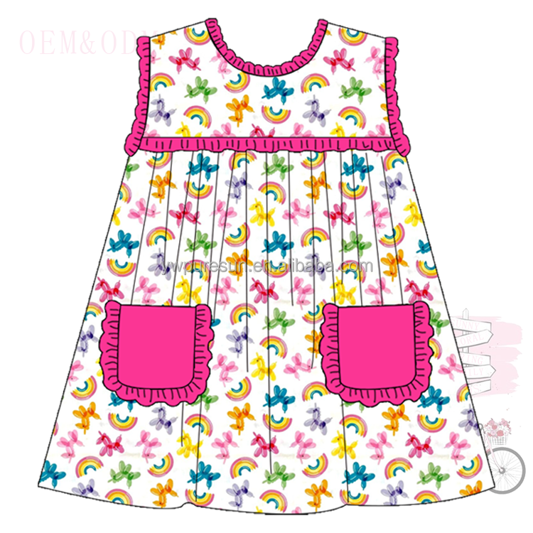Summer hot sale balloon designs smocked French Knot printing knitted siblings set kids wear children clothing