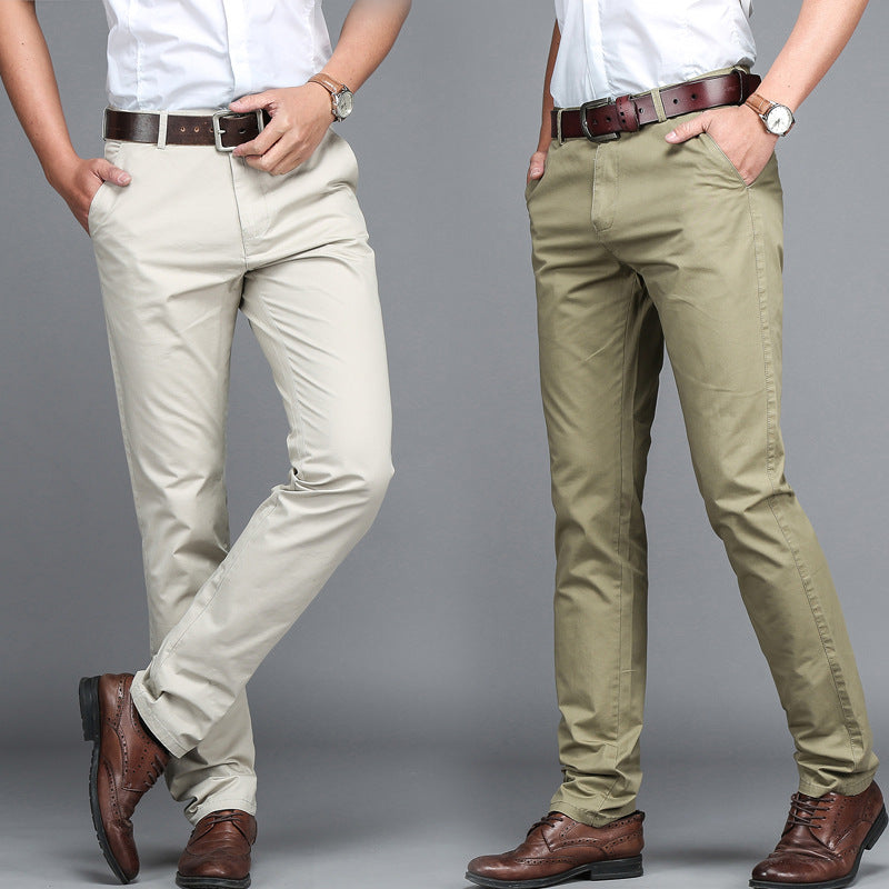 Khaki Twill Men Trousers Stretch Wash Straight-leg Trousers European Men Formal Trousers