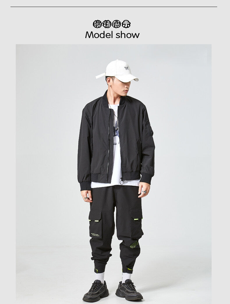 FEIBAI 2022  new version trend spring fall 100% polyester solid color baseball casual top stand collar men's jacket