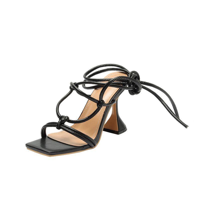 dropshipping shoes cross strap heels for ladies bandage sandals for woman sexy square toe heels