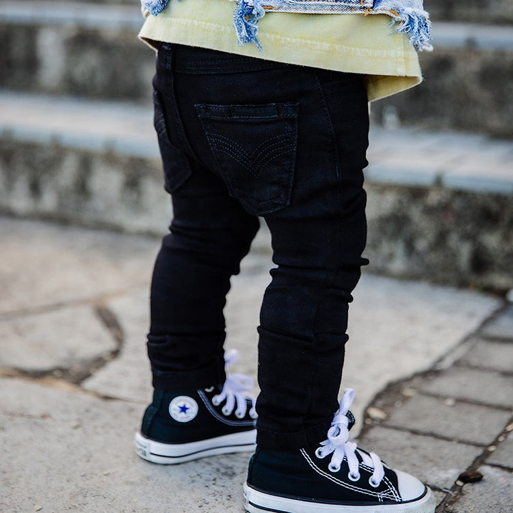 Latest Toddler Soft Stretch Kid's Jean Pants Unisex Slim Fit Black Denim Jeans For Boys