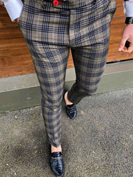 Custom Fashion Slim Fit Men Plaid Dress Pants  Casual Office Skinny Khaki Men Trousers