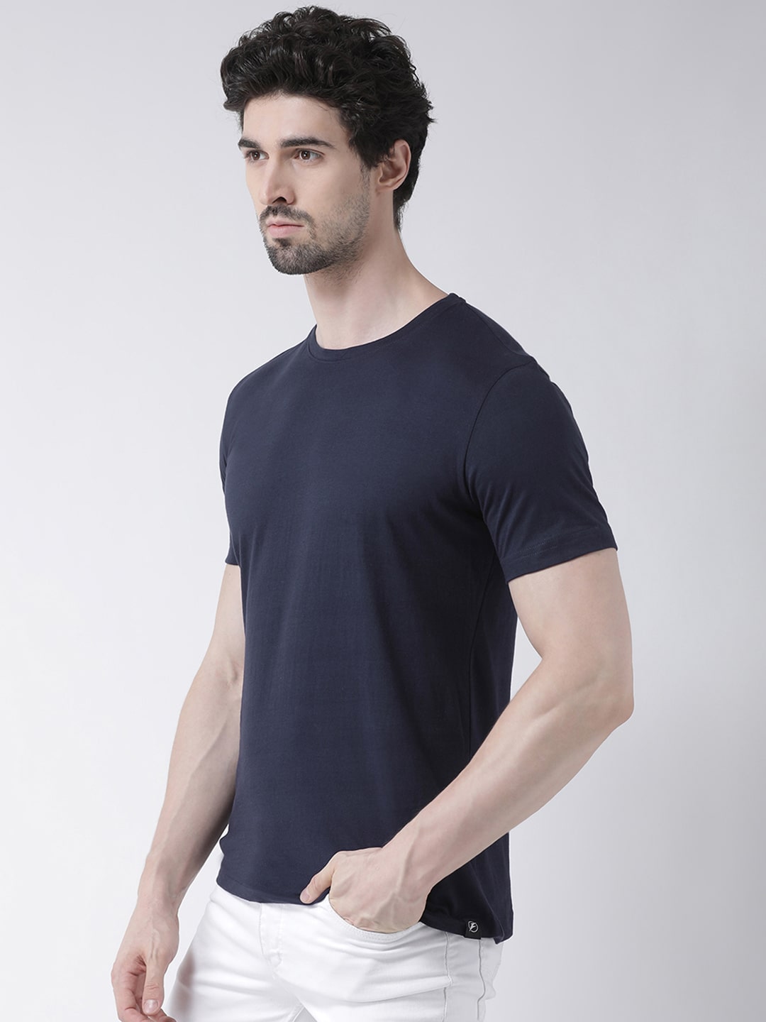 Mens Cotton Navy Round neck T-shirt Bulk Product Men Custom Made Two Tone T-shirt