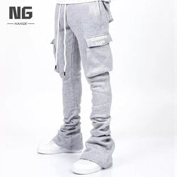 OEM Custom Logo Streetwear Flare Sweat Pants Men Women Cargo Joggers Sweatpants Stacked Flared Pants