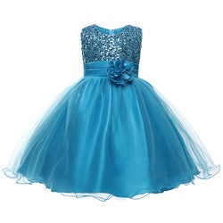 Summer Sleeveless Sequined and Flower Tulle Princess Kids Girls Dress