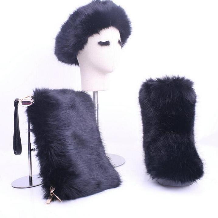 wholesale fashion fox faux headband kids furry purses sets ladies snow woman women fall winter fur shoes womens boots