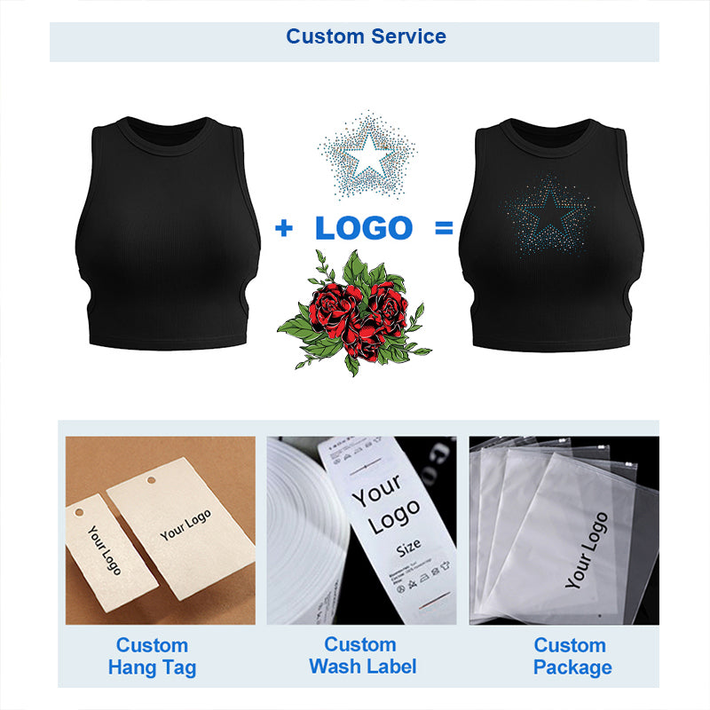 Custom Logo Vest Summer Ladies White Cotton Ribbed Women Crop Tank Top