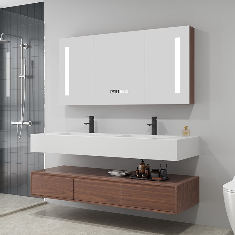 K351B Hotel luxury rock slab counter top with sink floating basin bathroom wall vanity