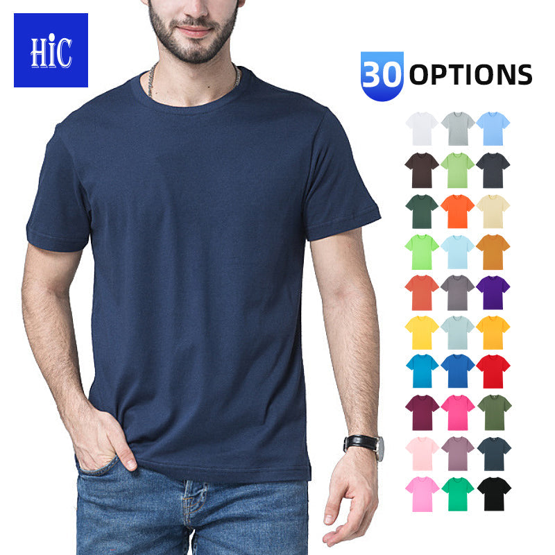HIC Custom 170G 100% Cotton Printing Logo Tee Shirts Blank Embroidery Unisex Anti-wrin Base Layer Fitness T Shirts