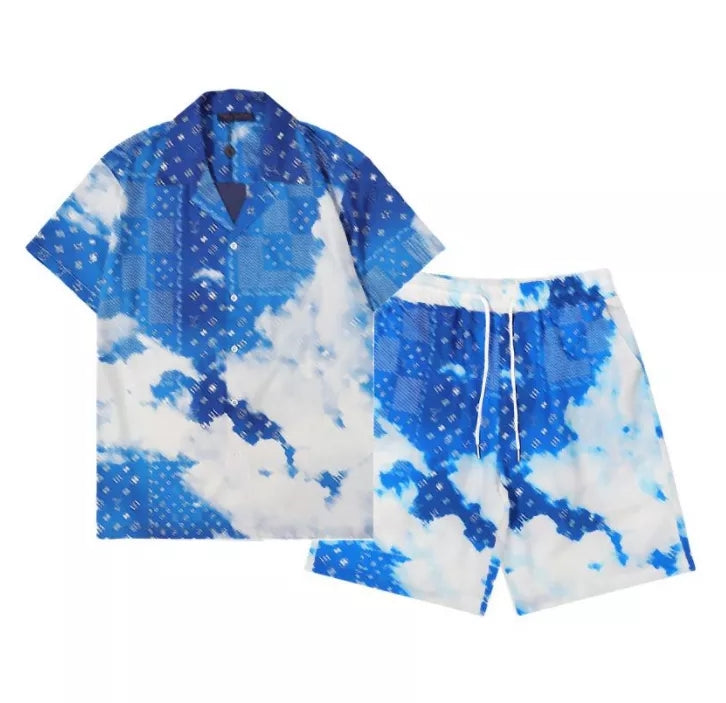 Men's Hawaiian sets Loose Top Floral Letter Print Shirts For Men Fashion design Breathable Summer Short Sleeve shirt men's