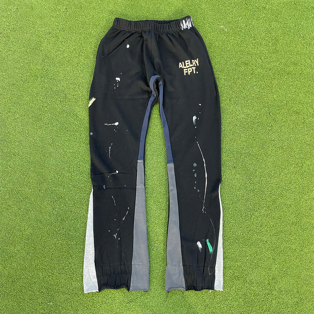 Custom summer streetwear joggers men paint splatters flared flair high quality mens track stacked flared sweat pants men