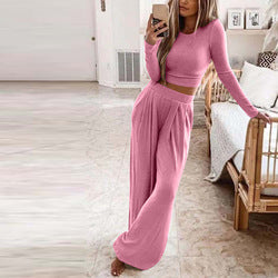 Spring Autumn Custom Casual Long Sleeve Women Knitted Two Piece Sweater Set