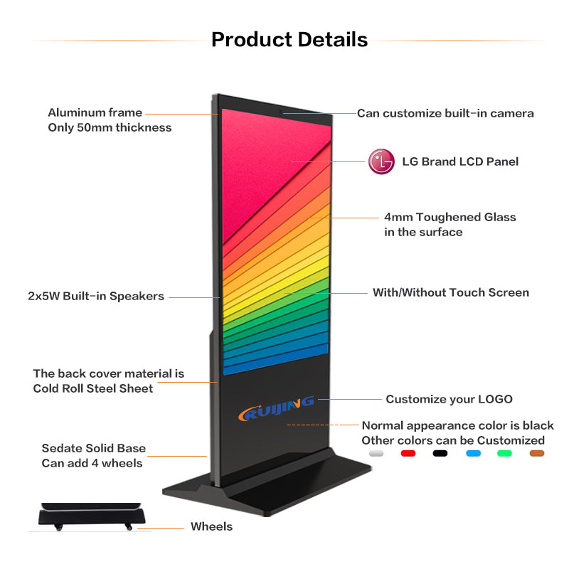 New Elegant Floor Standing Digital Signage and Display Wifi Lcd Screen Totem Kiosks 55 Inch Indoor Advertising Playing Equipment