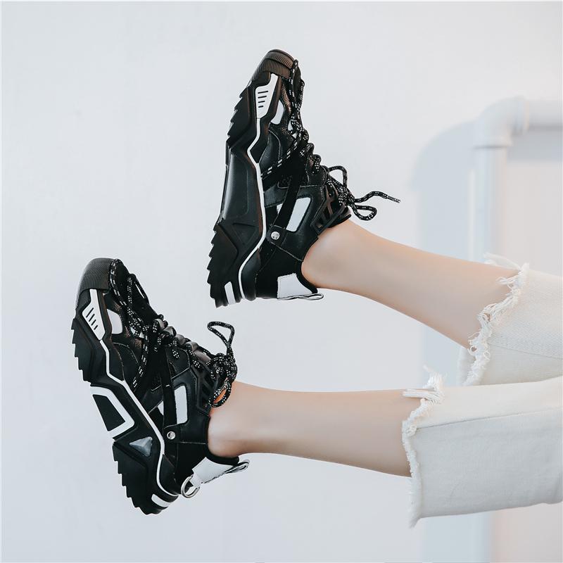 genuine leather women chunky sneakers 2019 platform women shoes fashion woman trainers ladies footwear