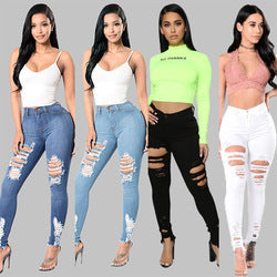 Plus size women's ripped elastic slim pants apparel women's clothing demin jeans trousers for women
