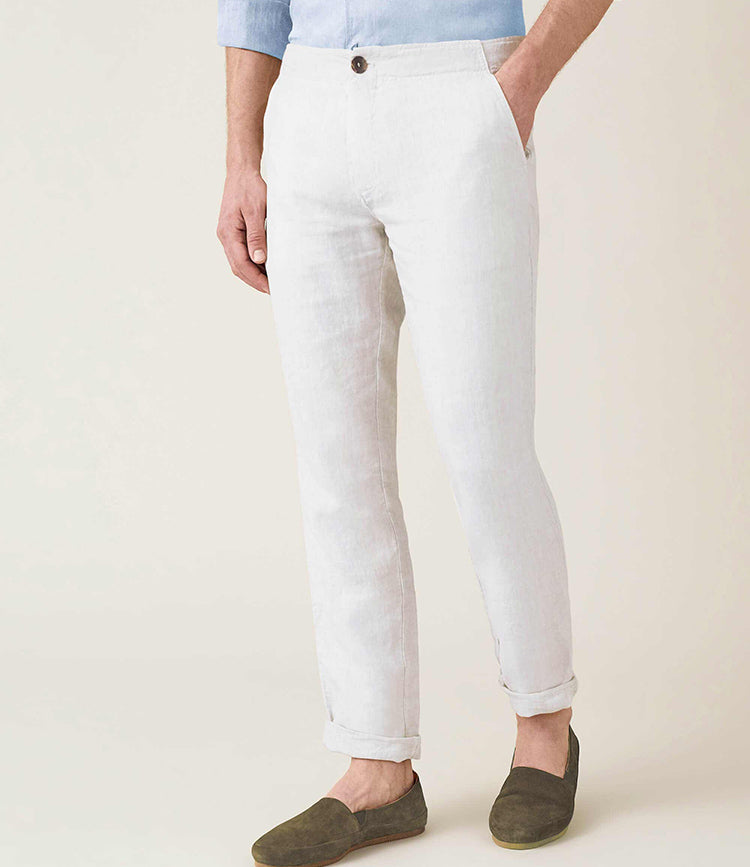 2023 Fashion Summer Blank Simple Straight Men Long Pants High Quality Custom White Linen Casual Trousers For Men