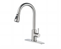 Commercial Modern Brushed Nickel Single Handle Kitchen Faucet with Pull Down Sprayer and Deck Plate