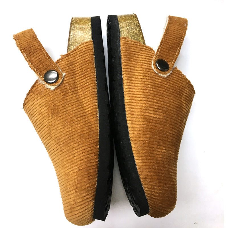Cute Kid cork sandals cork shoes Autumn and winter cork slippers for boy and gril plus velvet back trip strap covered head