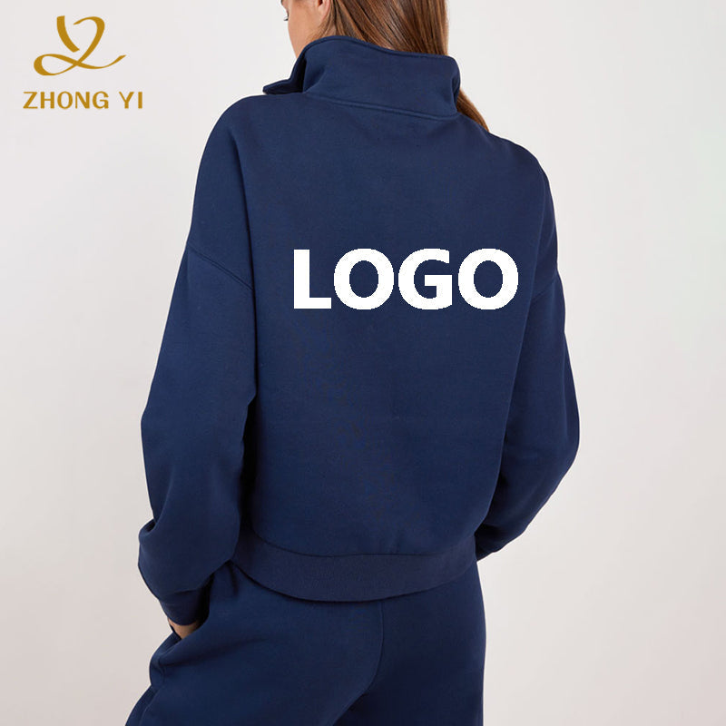 Custom Unisex Tie Dye Cotton Knitted Printed Logo Women Top Half zipper Up Plain Casual No String Hoodies And Sweat Pants Set
