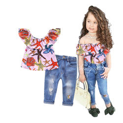 2PCS Set Toddler Kids Baby Girls Outfits Clothes T-Shirt Vest Tops+Shorts Pants