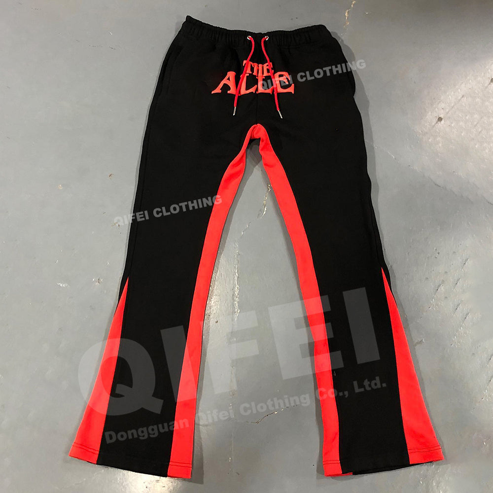 Custom mens track stacked flair trouser 100% cotton flared sweatpants painted flare sweat pants men