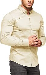 High Quality Mens Muscle Dress Shirts Slim Fit Stretch Long Sleeve Casual Shirts