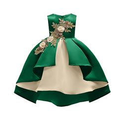 High Quality Layered Dress Kids Princess Printed Flower Christmas Evening Girls Party Dresses