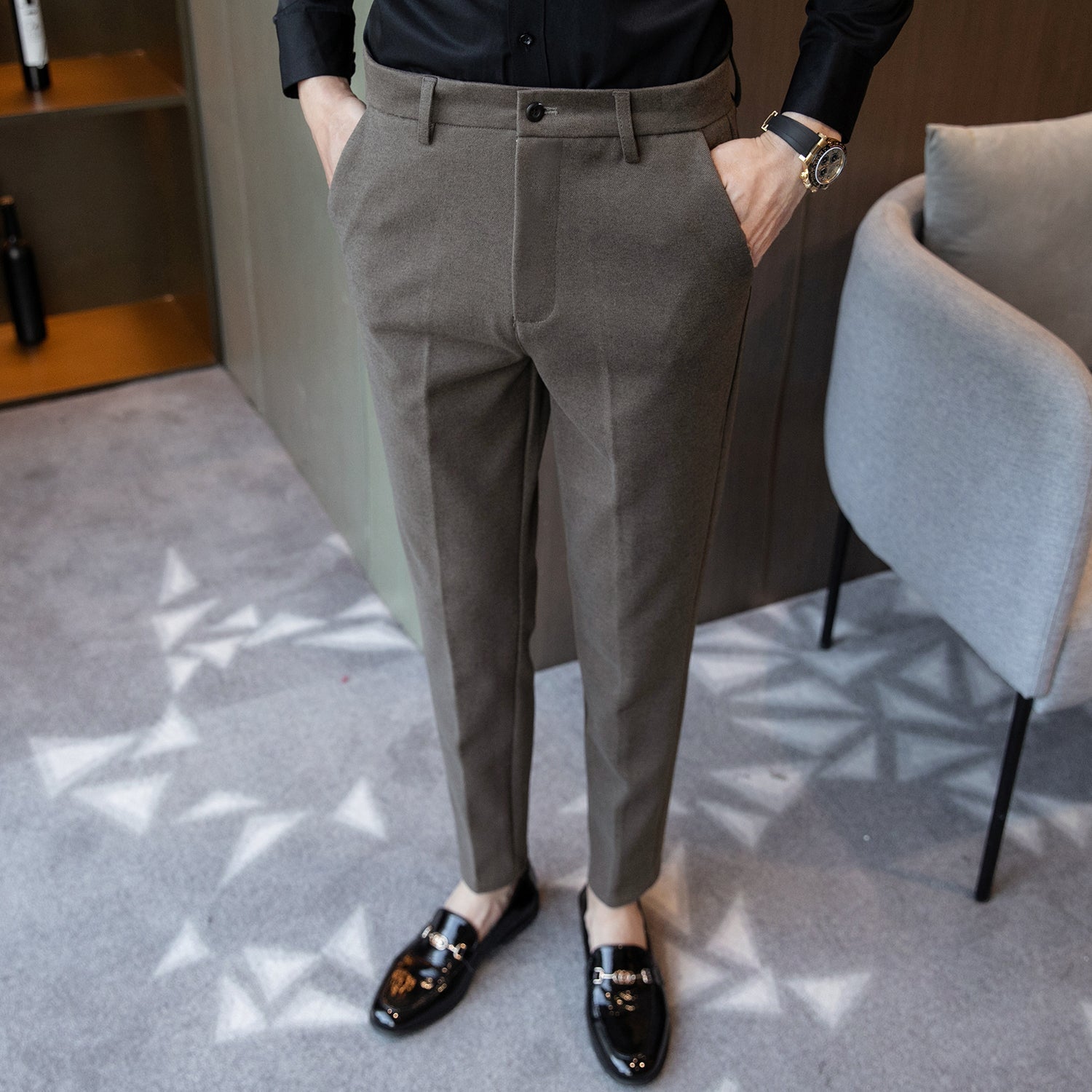 2021winter Casual Pants Men Slim Fit Business Dress Pants Ankle Length Streetwear Office Social Suit Trousers