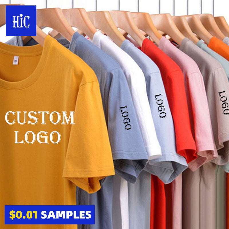 HIC Custom 170G 100% Cotton Printing Logo Tee Shirts Blank Embroidery Unisex Anti-wrin Base Layer Fitness T Shirts