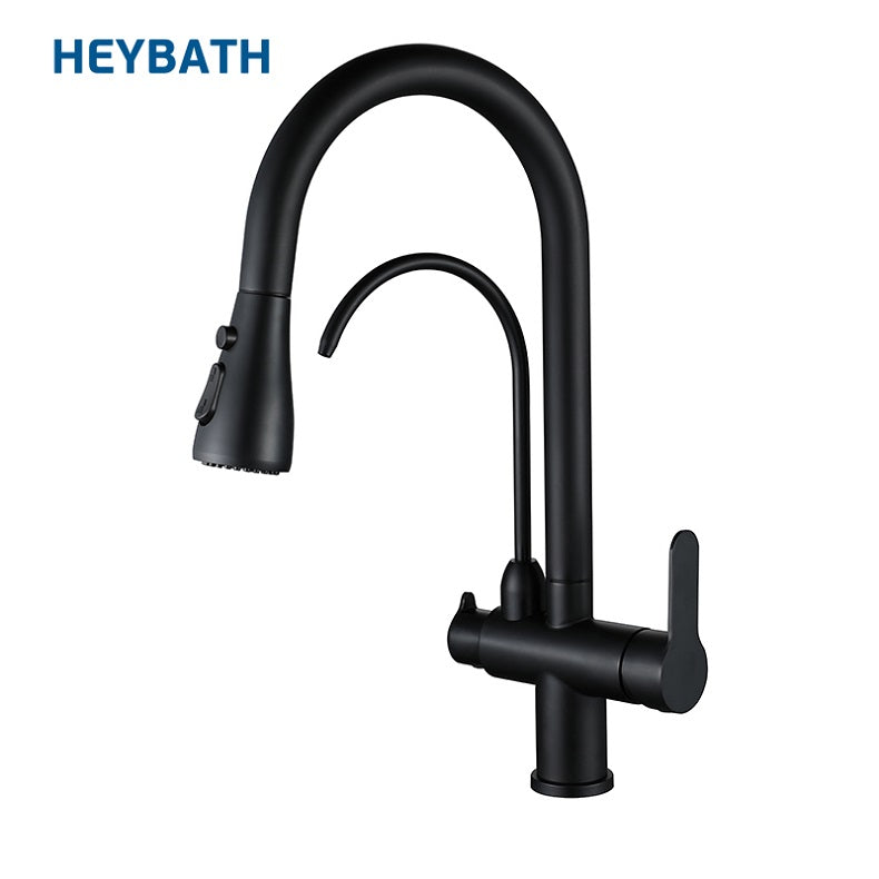 Factory Wholesale Black Pull Down Long Hose Dual Handle Splash Guard Kitchen Faucet