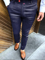 Custom Fashion Slim Fit Men Plaid Dress Pants  Casual Office Skinny Khaki Men Trousers