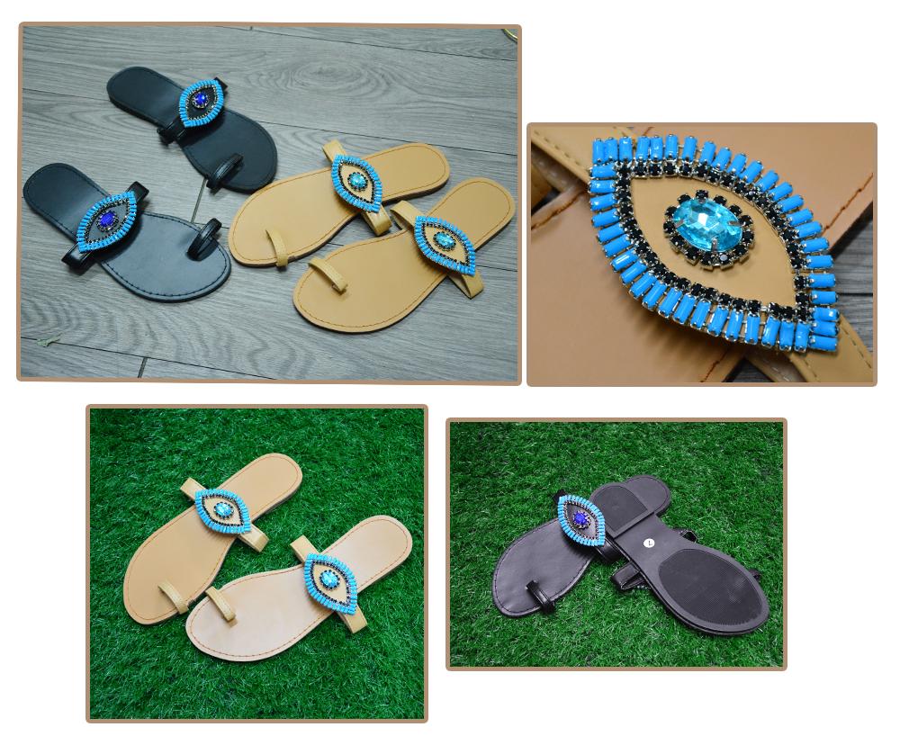 leslides slippers rhinestone diamond flat pu sole toe ring evil eyes sandals 2021 ladies flip flops trendy sandals for women