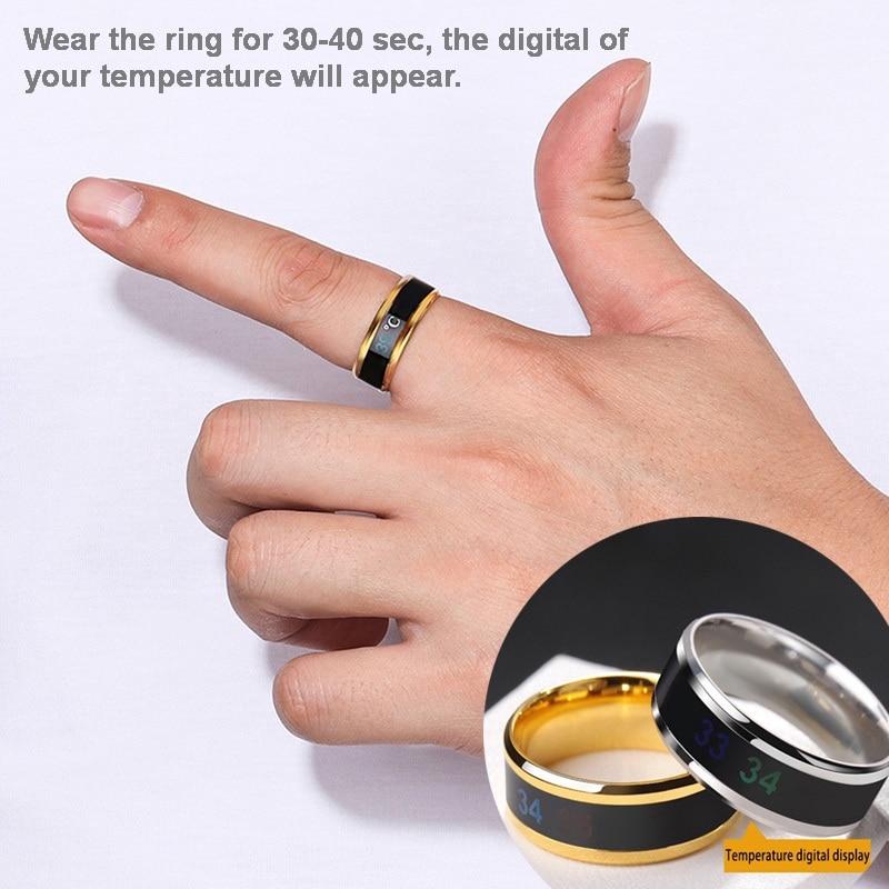 smart sensor body temperature ring stainless steel fashion display real time temperature test finger rings