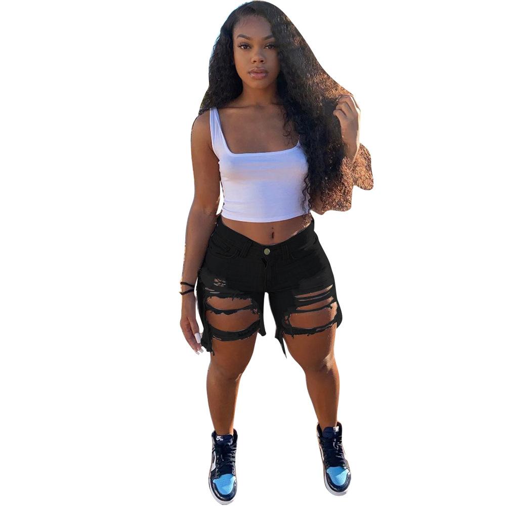 2021 summer skinny short pants high waist ripped colorful jean biker distressed cut up shorts women