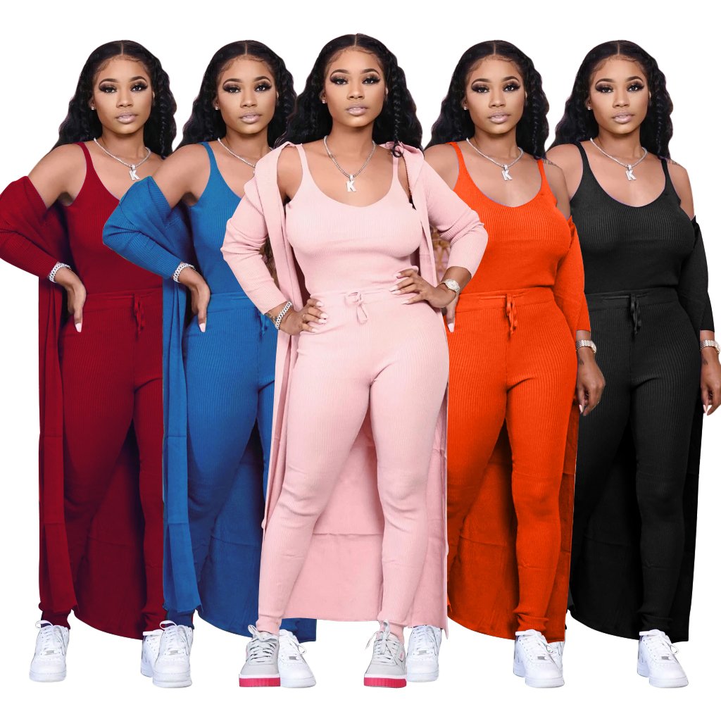 custom logo drop ship 2020 solid women fall clothing 2020 long sleeve long pants women three piece pant set a5198