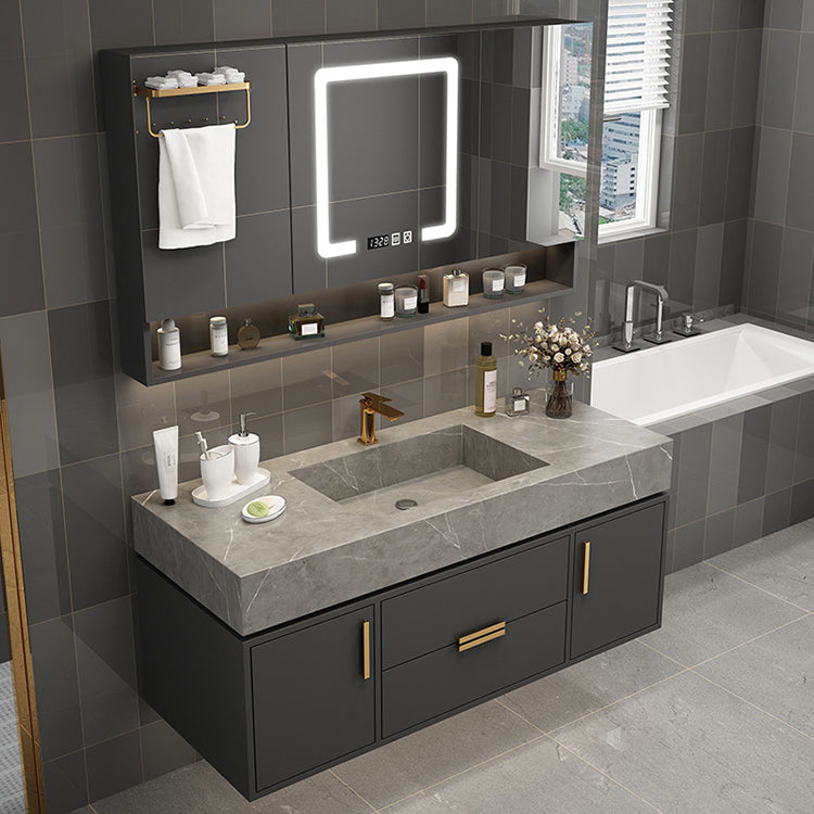Modern 24 Inch Bathroom Furniture Bathroom Slim Light Mirror 65 Cm Cabinet Vanity With Single Sink Washbasin Top Set