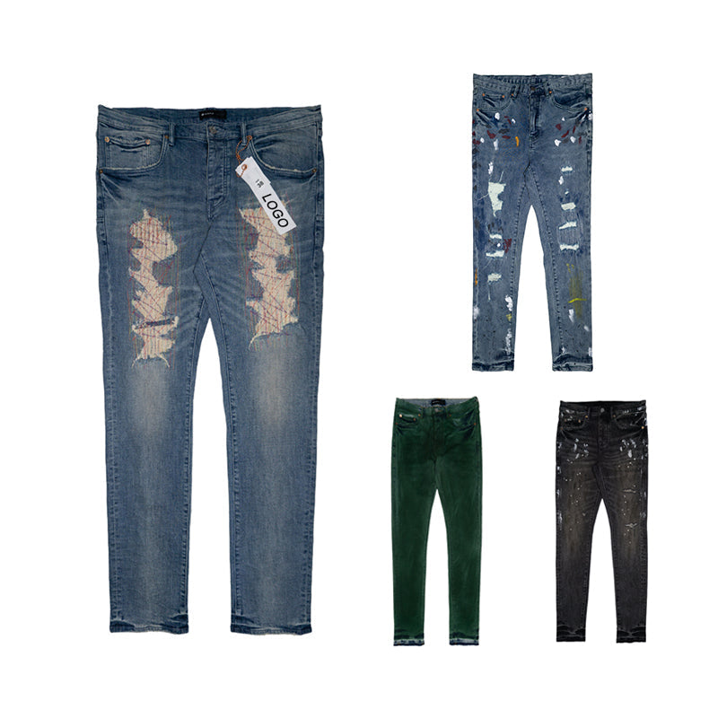 Custom Men Pants Purple Denim Pants Wholesale Breathable Skinny Fitting Streetwear Clothing Patch Denim Low Rise Skinny Jeans