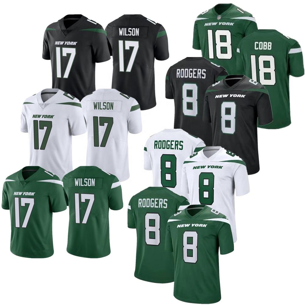 Wholesale 32 Teams Stitched American Football Jerseys New York 8 Aaron Rodgers 1 Ahmad Gardner 2 Wilson 12 Namath