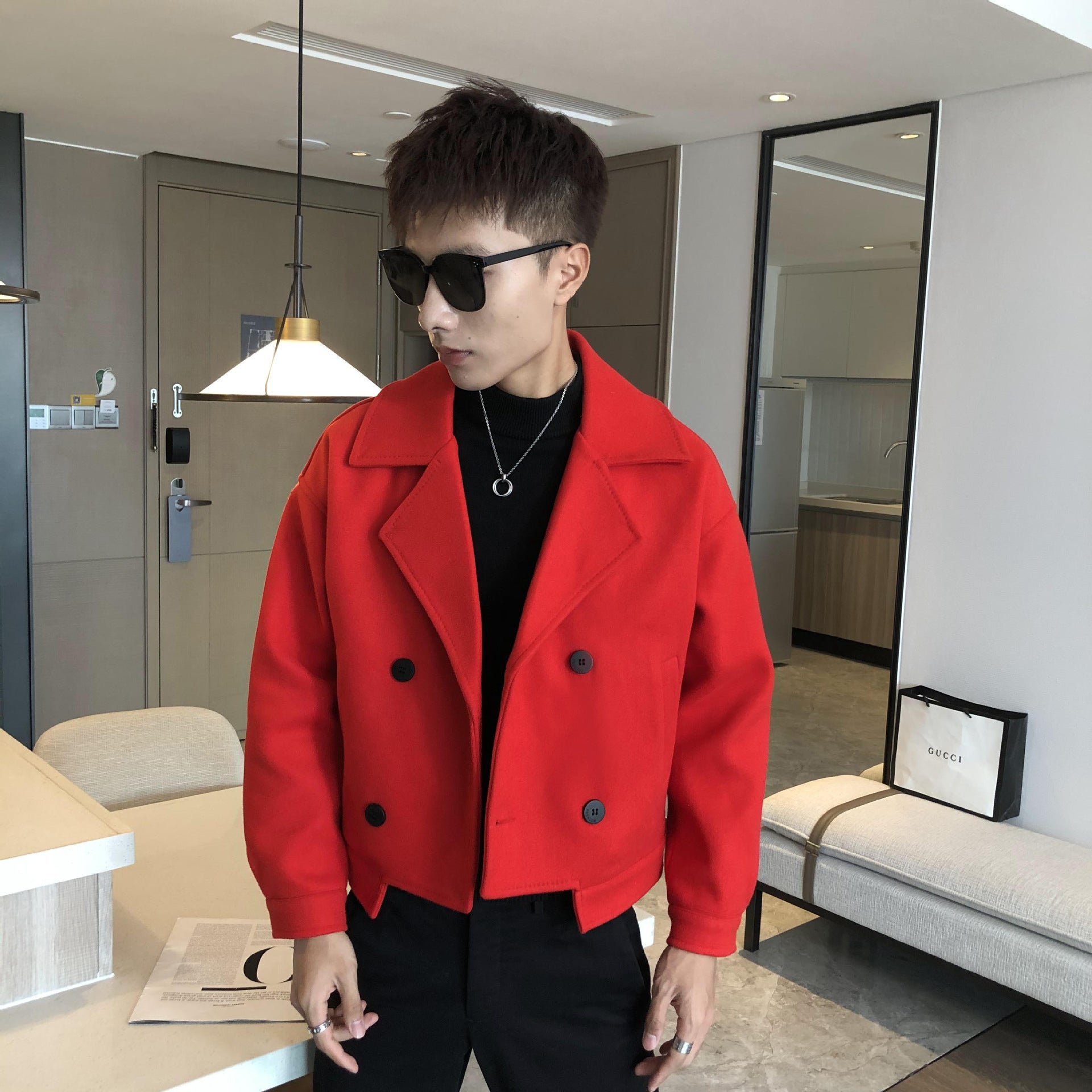 New men fall clothing 2022 plus size jacket slim-fit tartan coat men's short trend winter coats for men