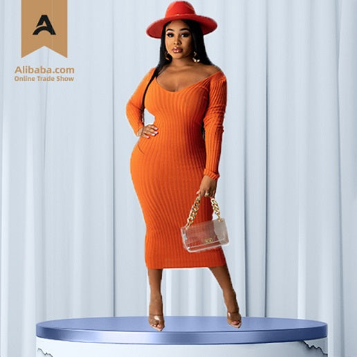 women elegant vintage long sleeve design women clothes v neck casual sweater dress bodycon elegant casual dresses