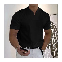 Muscular men's fitness plus-size sports t-shirt men's stretch cotton pocket short-sleeved summer V-neck Polo shirt